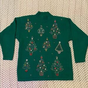 Vintage Green Embellished Christmas Tree Turtleneck Sweater